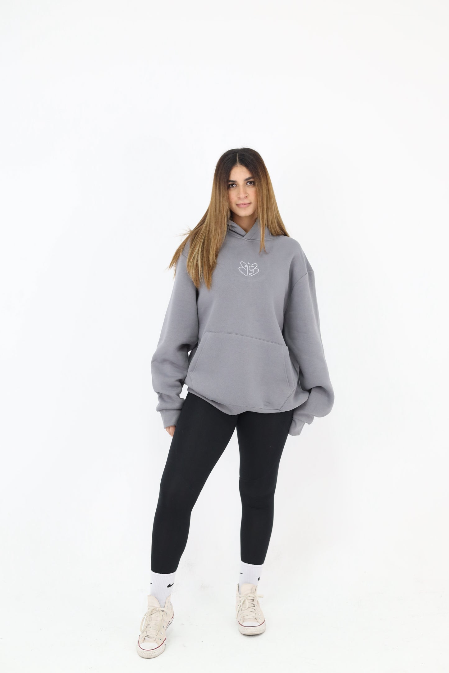 Signature Embroidered Hoodie In Grey