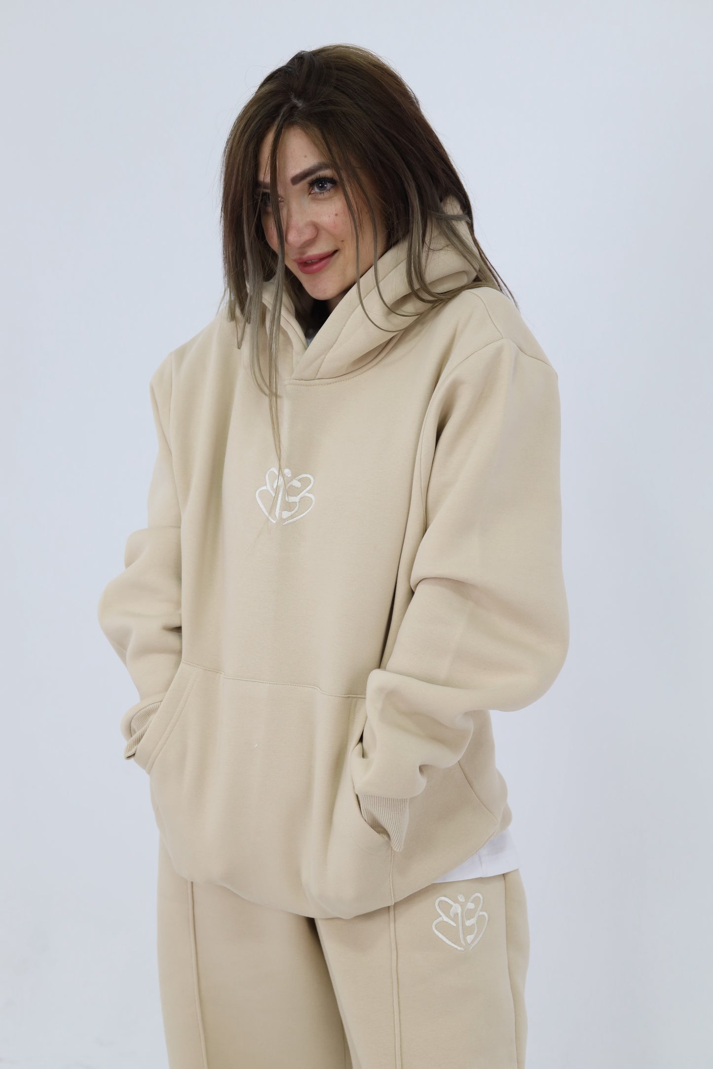 Signature Embroidered Hoodie In Cream