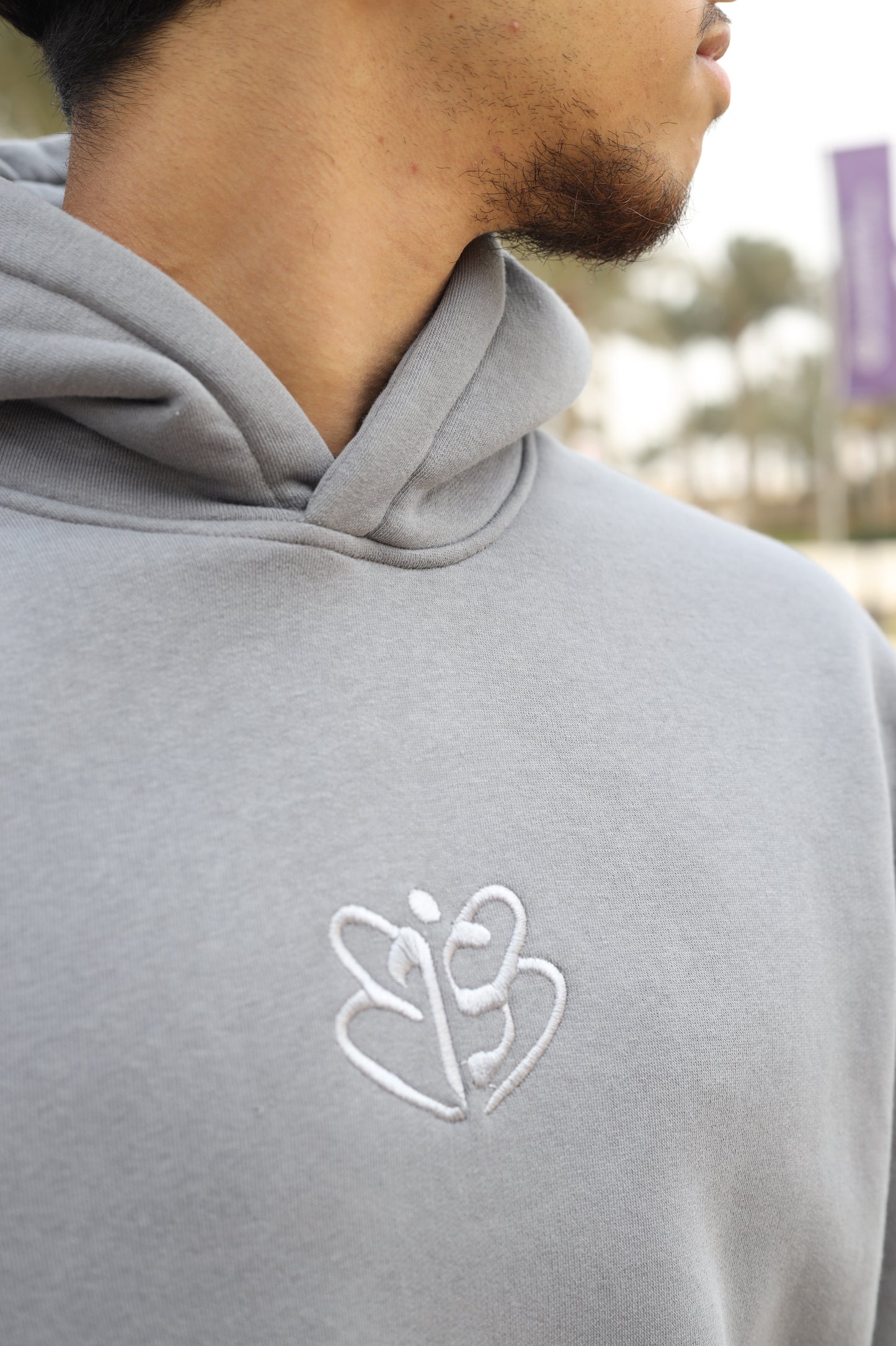 Signature Embroidered Hoodie In Grey