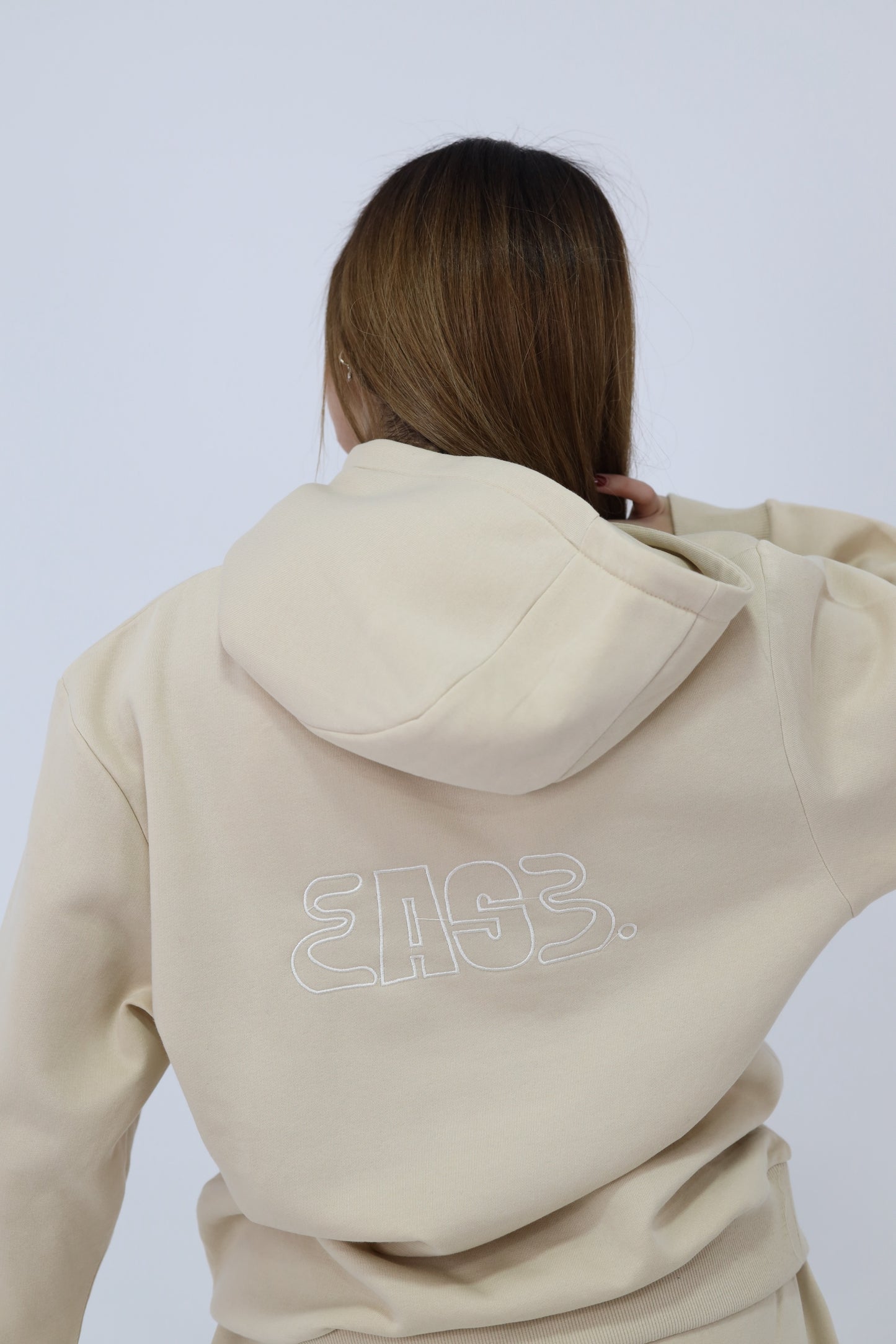 Signature Embroidered Hoodie In Cream