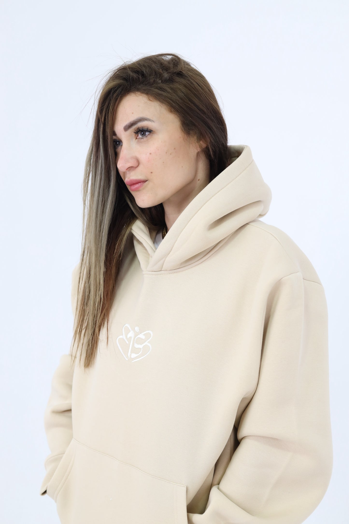 Signature Embroidered Hoodie In Cream