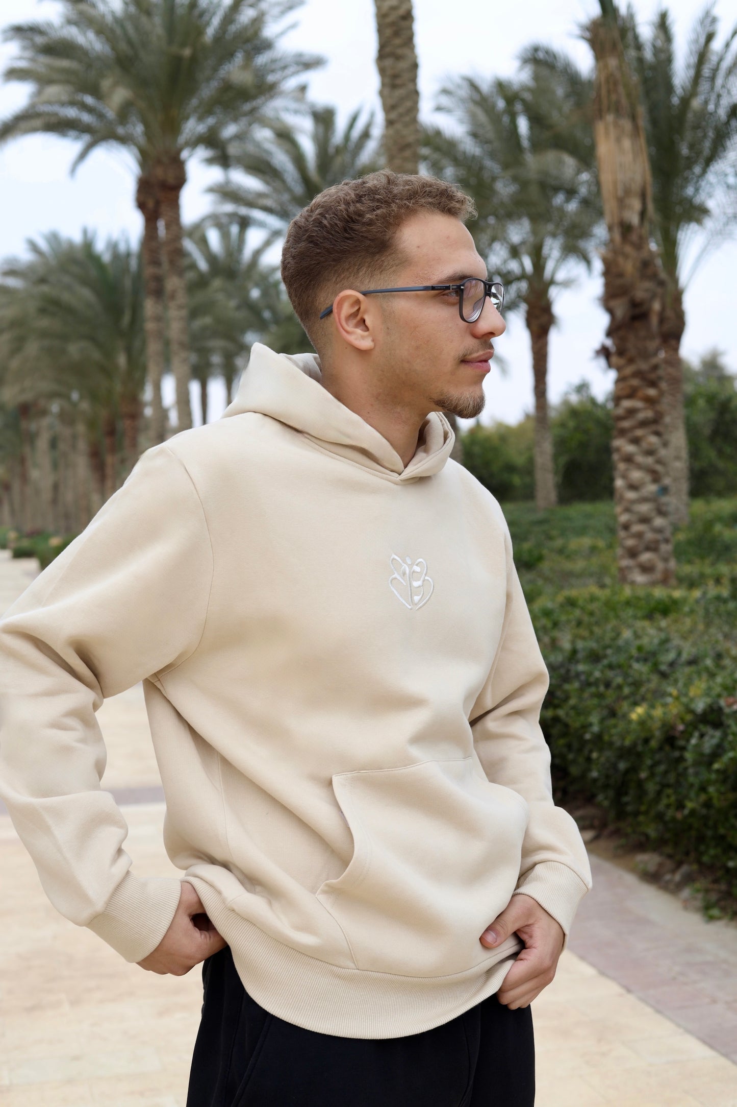 Signature Embroidered Hoodie In Cream