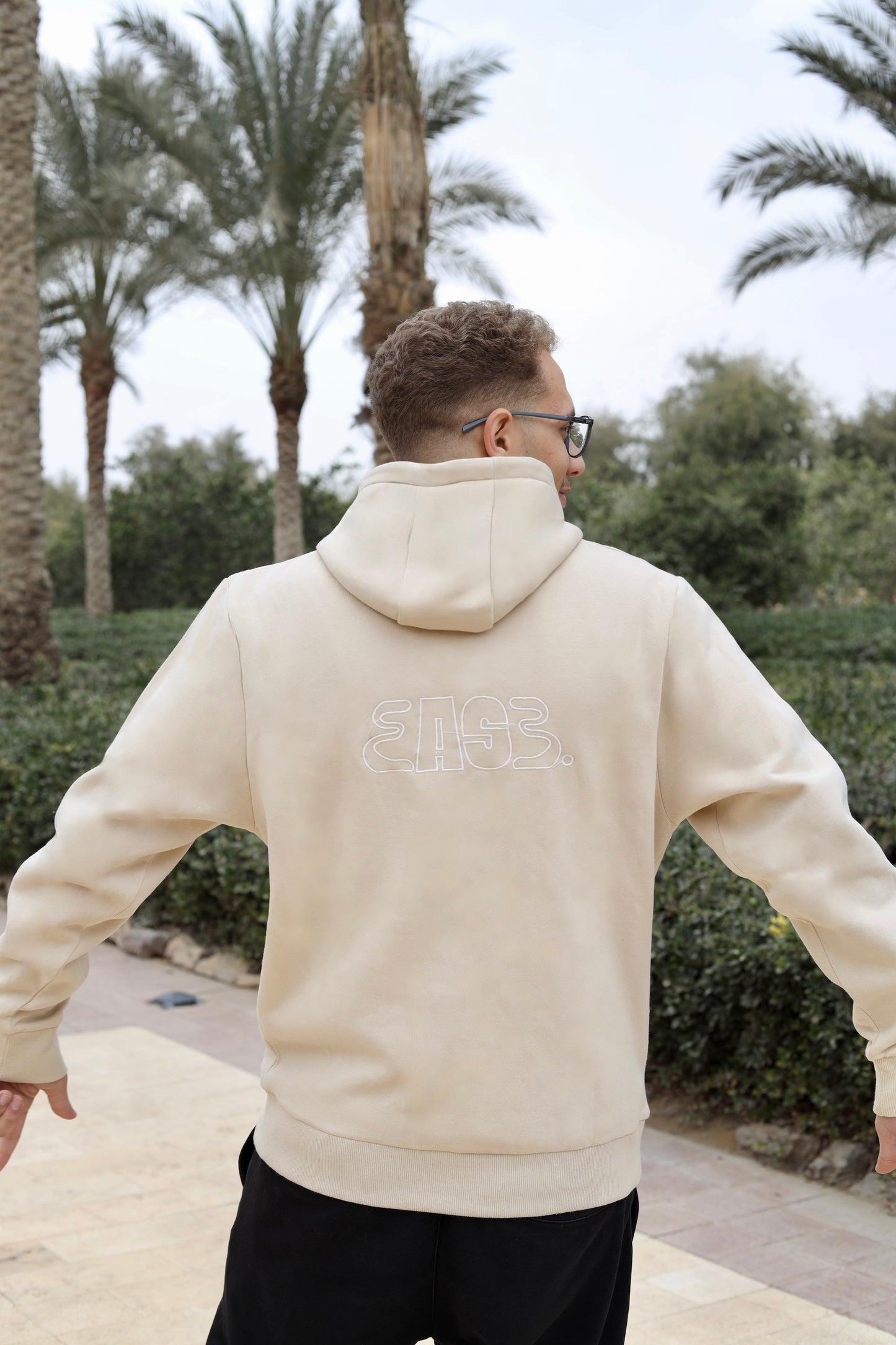 Signature Embroidered Hoodie In Cream