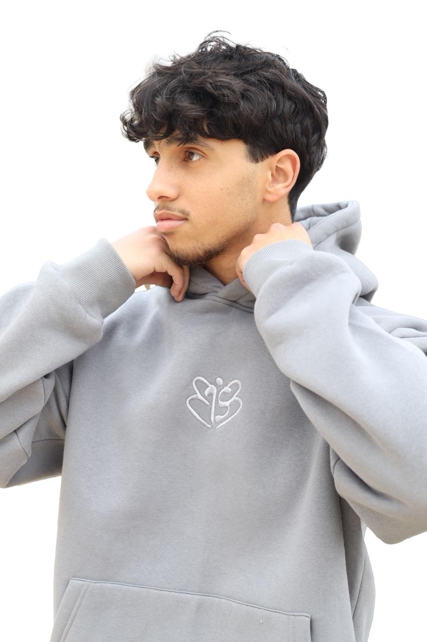 Signature Embroidered Hoodie In Grey